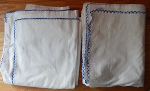 2 PENNEY’S NATION-WIDE BLUE CROCHETED TRIM WHITE COTTON SHEETS DOUBLE EXTRA LONG - Picture 1 of 4