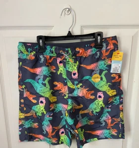 Cat & Jack Husky Kids Swimwear Shorts Dino Prints Size L Flexible Drawstring - Picture 1 of 4