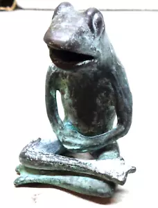 Bronze Frog in Yoga Position Green Patinated - Picture 1 of 7