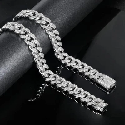Round Cut Simulated Diamond Cuban Chain Bracelet 8.5" In 14K White Gold Plated - Image 1 of 4