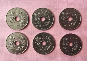 Lot of 6 Danmark Denmark 25 Ore Coins - 1 from 1967 - 3 from 1968 - 2 from 1969 - Picture 1 of 2