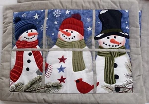 8 NEW  St Nicholas Square Quilted Cloth Christmas Snowman Placemats  Applique  - Picture 1 of 4