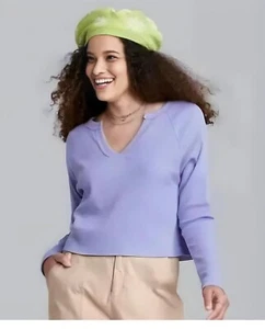 Women's Long Sleeve V-Neck Waffle Boxy T Shirt Wild Fable LAVENDER Size XL - Picture 1 of 3