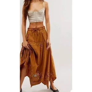 Free People Arielle Maxi Skirt Size Small Brown Embroidered Floral - Picture 1 of 15