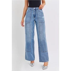 Cello Medium Wash Size 13/31 High Rise Wide Leg Jean with Carpenter Details - Picture 1 of 5