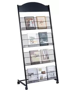 Floor-Standing Magazine Rack 4-Tier Newspaper Holder Book Display Shelf Brochure - Picture 1 of 9