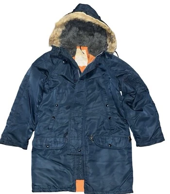 Chaqueta con Capucha Forrada de Piel Azul Marino 32 Flying Fleece Vintage Militar N-3B Para Hombre Foto 1 de 4