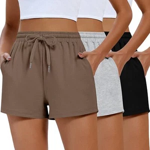 Locoowai 3 Pack Womens Sweat Shorts Drawstring High Waist Summer Athletic Shorts - Picture 1 of 6