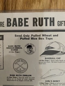 1935 Babe Ruth Gifts trigo inflado y arroz cereal béisbol primas pedido folleto - Imagen 1 de 6