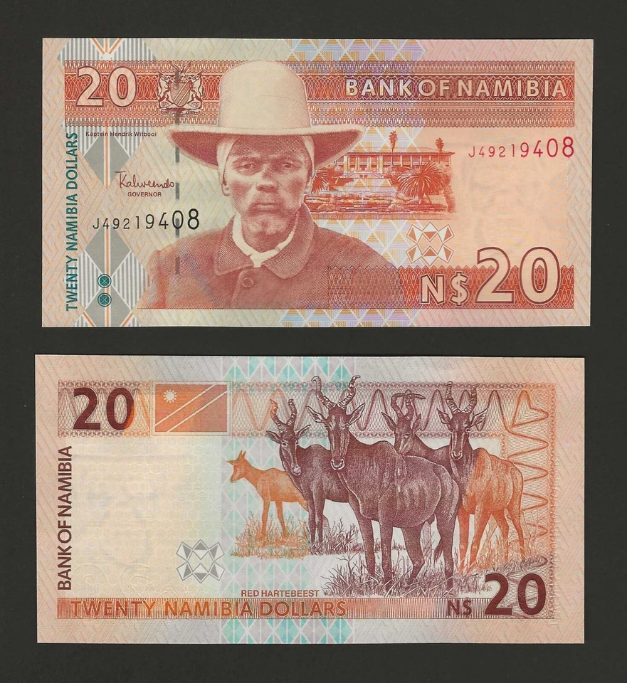 NAMIBIA $20 Dollars 2002, P-6b, Prefix J, Sign: Alweendo, Security Stripe, UNC - Image 1 of 1