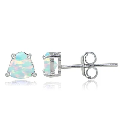 Sterling Silver Created Opal Trillion-Cut Stud Earrings - Image 1 of 3