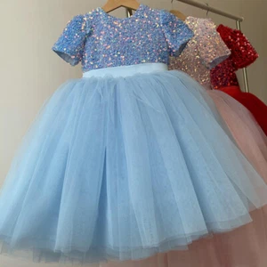 Girls' Princess Dress Sequins Lace Flower Girl Party Birthday Dresses Ball Gown - Picture 1 of 16