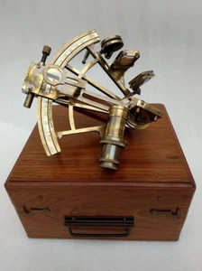 Nautical Brass Handmade Antique Maritime With Wooden Box Astrolabe Sextant - Picture 1 of 6