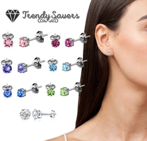 Pink Blue Purple Jewelry Crystal 18K White Gold Pltd Round Crown Stud Earrings - Picture 1 of 14