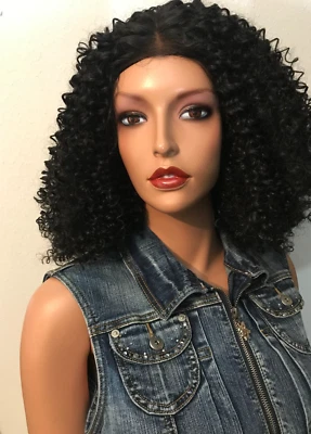 Парик Sensationnel черный длинный кудрявый натуральный бесклеевой кружевной спереди - Изображение 1 из 4