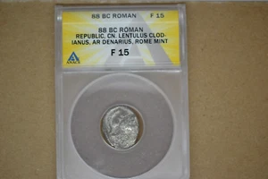 Roman Republic: Cn. Lentulus Clodianus (88 BC). AR denarius (18mm). ANACS F-15 - Picture 1 of 5