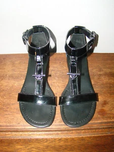 Franco Sarto Black Vegan Patent Leather T-Strap Sandals Size:US 6 - Picture 1 of 8