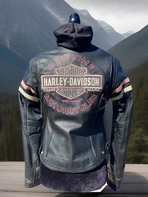 Chaqueta de cuero Harley Davidson para mujer Miss Entusiast rosa negra 3N1 XS con forro Foto 1 de 4