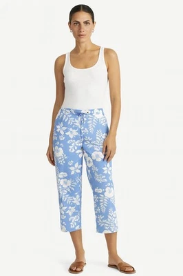 Lauren Ralph Lauren Women 16 Blue White Floral Capri Pants Cropped Resort Cotton - Image 1 of 4
