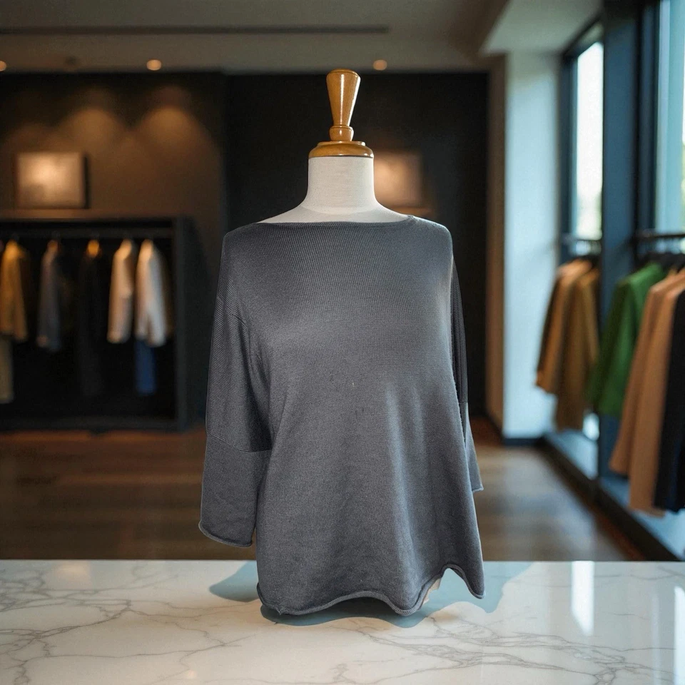 ESKANDAR Cashmere Merino Wool Silk Wide Sweater Gray Scotland Lagenlook size OS - Image 1 of 4