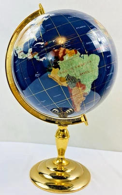 Beautiful Large 22" Tall Blue Lapis Gemstone World Globe On Polished Brass Stand - Image 1 of 4