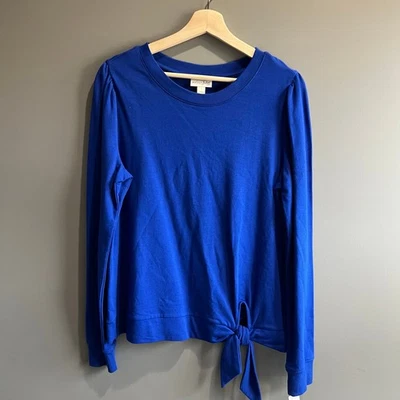 NWT Maison Jules Short Sleeve Blue Top Tie Front Blouse Size Large  - Image 1 of 4