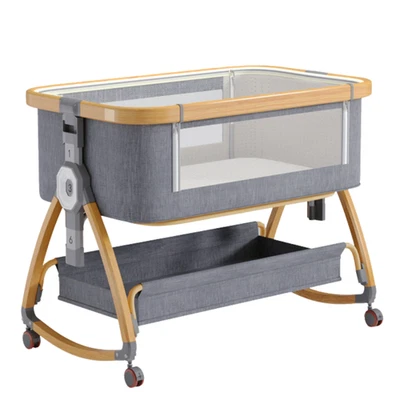 Lit bébé 5 en 1 avec hauteur réglable, fonction berceau et panier de rangement - Photo 1/4