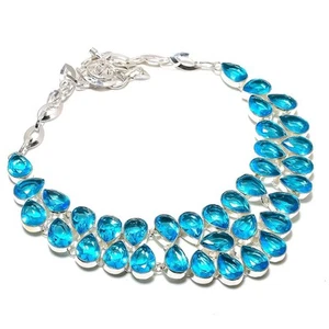 London Blue Topaz Gemstone Necklace Adjustable Chain Pear Shape Gift Jewelry 18" - Picture 1 of 9