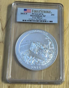 2014-P PCGS SP70 Shenandoah NP 5 Oz .999 Fine Silver First Strike 25C US Coin - Bild 1 von 6