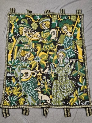 Tapiz de Pared Músicos Medievales Colgante Verde Amarillo Negro Jacquard Decoración Foto 1 de 4