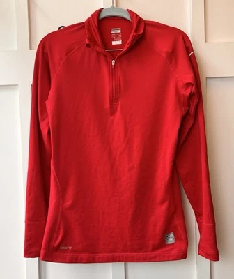 Nike Pro Mujer Talla Mediana 8-10 Rojo Manga Larga Pullover Camisa 1/4 Cremallera Foto 1 de 4