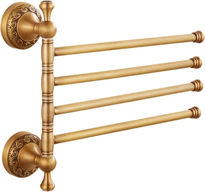 Wall Mounted Bathroom Folding Towel Rack, 4 Towel Bars Antique Brass Pattern Car - Image 1 of 4