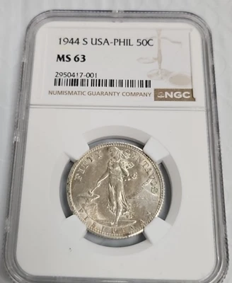 1944 S USA-PHIL 50c NGC MS 63 AA448 - Image 1 of 4