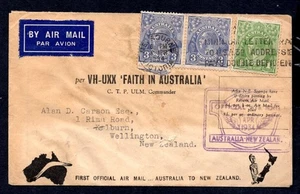 Australia - 1934 Faith in Australia First Flight Airmail Cover to New Zealand - Picture 1 of 2