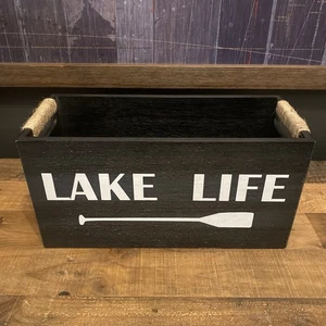 14" KIRKLAND'S HOME Lake Life Cabin Wooden Storage Box House Decor Wood Black - Picture 1 of 13