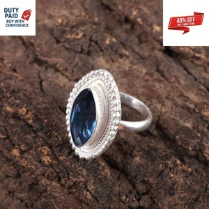 Cyber Monday Sale London Blue Topaz Minimal Sister Band Ring 925 Sterling Silver - Picture 1 of 8