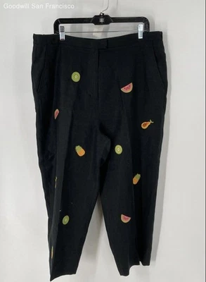 Pantalones Cortos Rosanna Negro Lino Fruta Bordados Bolsillos Frontales Planos Talla 18W Foto 1 de 3