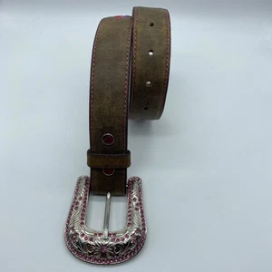 Blazin Roxx Brown Floral Pink Bling Faux Leather Belt Girls Size Small - Picture 1 of 17
