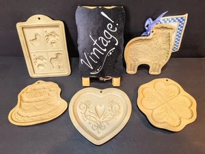 Vintage Menge 5 Steinzeug Keks Kunst Backformen ~ 3) Braun Tasche & 2) ABC Dist ~ Bauernhaus - Bild 1 von 22