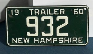 1960 New Hampshire Trailer License Plate Single 932 NH 60 YOM - Picture 1 of 4