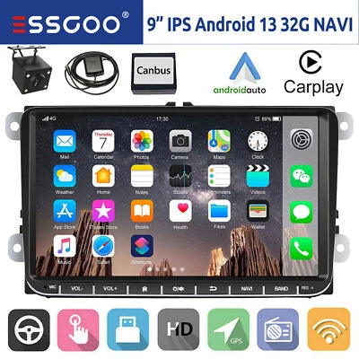 Radio de Coche 9" Carplay Android 13 32G GPS WIFI +Cám Para VW GOLF Jetta Passat - Imagen 1 de 4