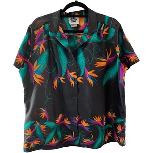 Camisa hawaiana Hilo Hattie para mujer L negra floral Aloha - Imagen 1 de 4