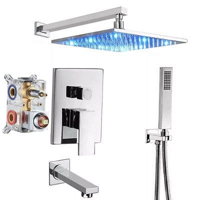 12 " LED Bathtub Shower Faucet Set Chrome Rainfall Shower System With Tub Spout - Image 1 of 4