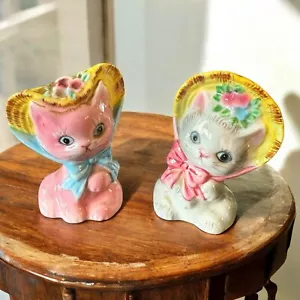 Vintage PY Japan Anthropomorphic Kittens In Bonnets Salt & Pepper Shakers - Picture 1 of 5