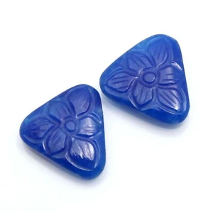 Lapis Lazuli Quartz Carved Trillion Shape Loose Gemstone 30 Carat Matching Pair - Picture 1 of 3