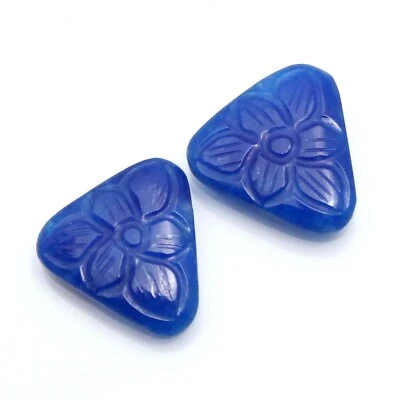 Lapis Lazuli Quartz Carved Trillion Shape Loose Gemstone 30 Carat Matching Pair - Image 1 of 3