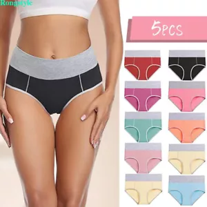 5Pcs/Pack Women Cotton High-waist Briefs Panties Underwear Knickers Plus Size - Picture 1 of 17