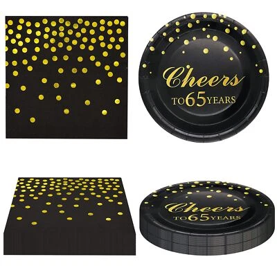 Birthday Party Plates Napkins Set 65 Years Old Anniversary Serve 20 Guests - Image 1 of 4