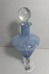 VTG MURANO Blue Frozen White Cristal Glass Decanter Hand Made Italy 9.5 In - Picture 1 of 6