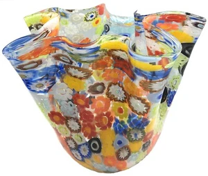 Vaso fazzoletto multicolor murrine millefiori Murano Glasses Made in Italy - Picture 1 of 4